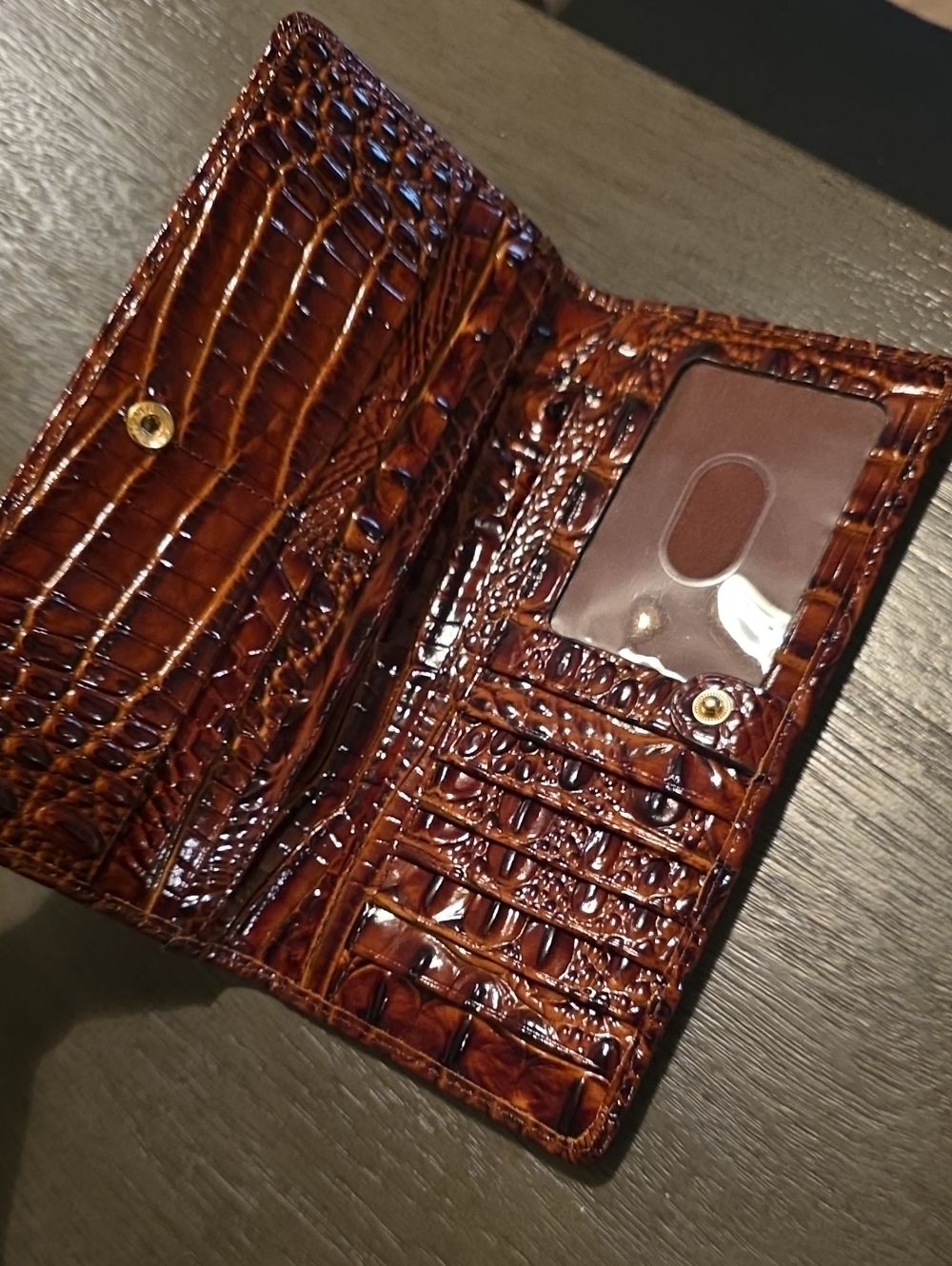Brahmin Croc-Embossed Continental Wallet in pecan. - Picture 8 of 8